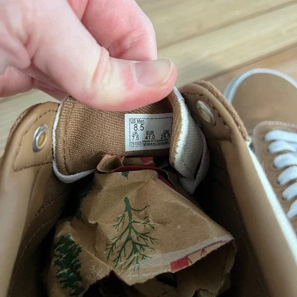 Vans Old Skool Suede Canvas Sneakers Neutral Brown White Mens 8.5 Casual Comfort - Picture 7 of 9